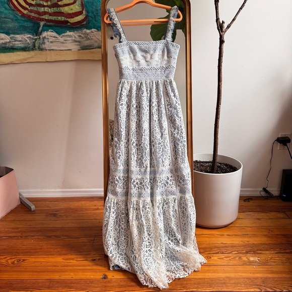 Rebecca Taylor Dresses & Skirts - Rebecca Taylor Blue White Lace Maxi dress Lace up Back Size 2